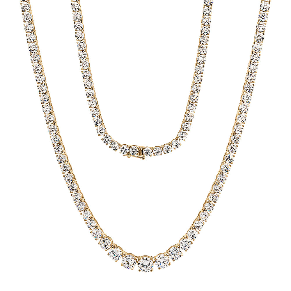 Round Brilliant tennis necklace with 29.92 carats* of diamond simulants in 10 carat yellow gold