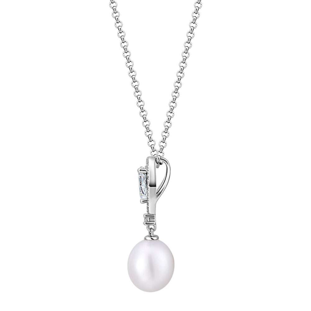 Cultured freshwater pearl drop necklace in sterling silver