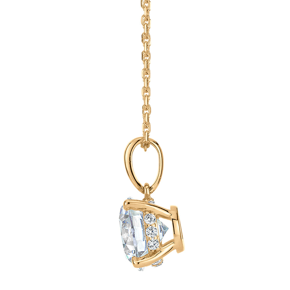 Round Brilliant solitaire pendant with 1.43 carats* of diamond simulants in 10 carat yellow gold