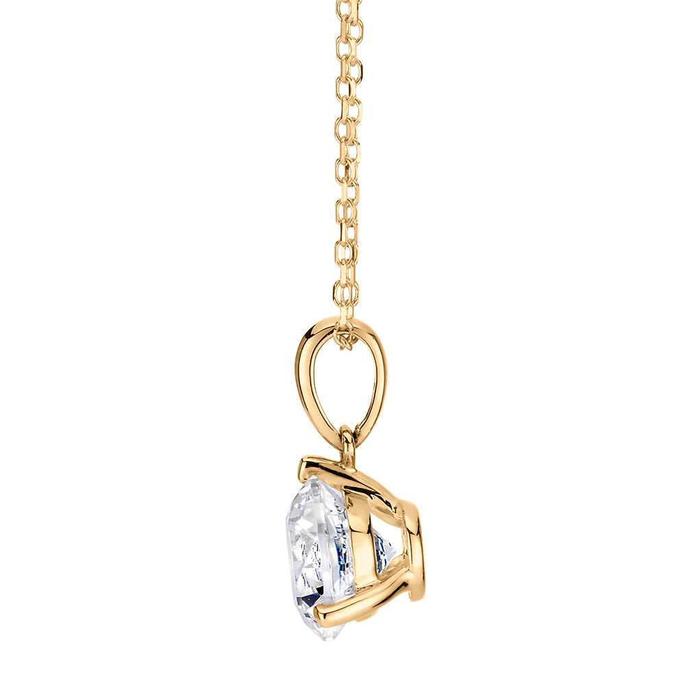 Round Brilliant solitaire pendant with 1.03 carat* diamond simulant in 10 carat yellow gold
