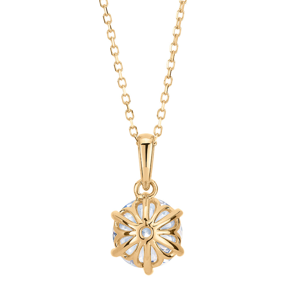 Round Brilliant solitaire pendant with 1.28 carat* diamond simulant in 10 carat yellow gold