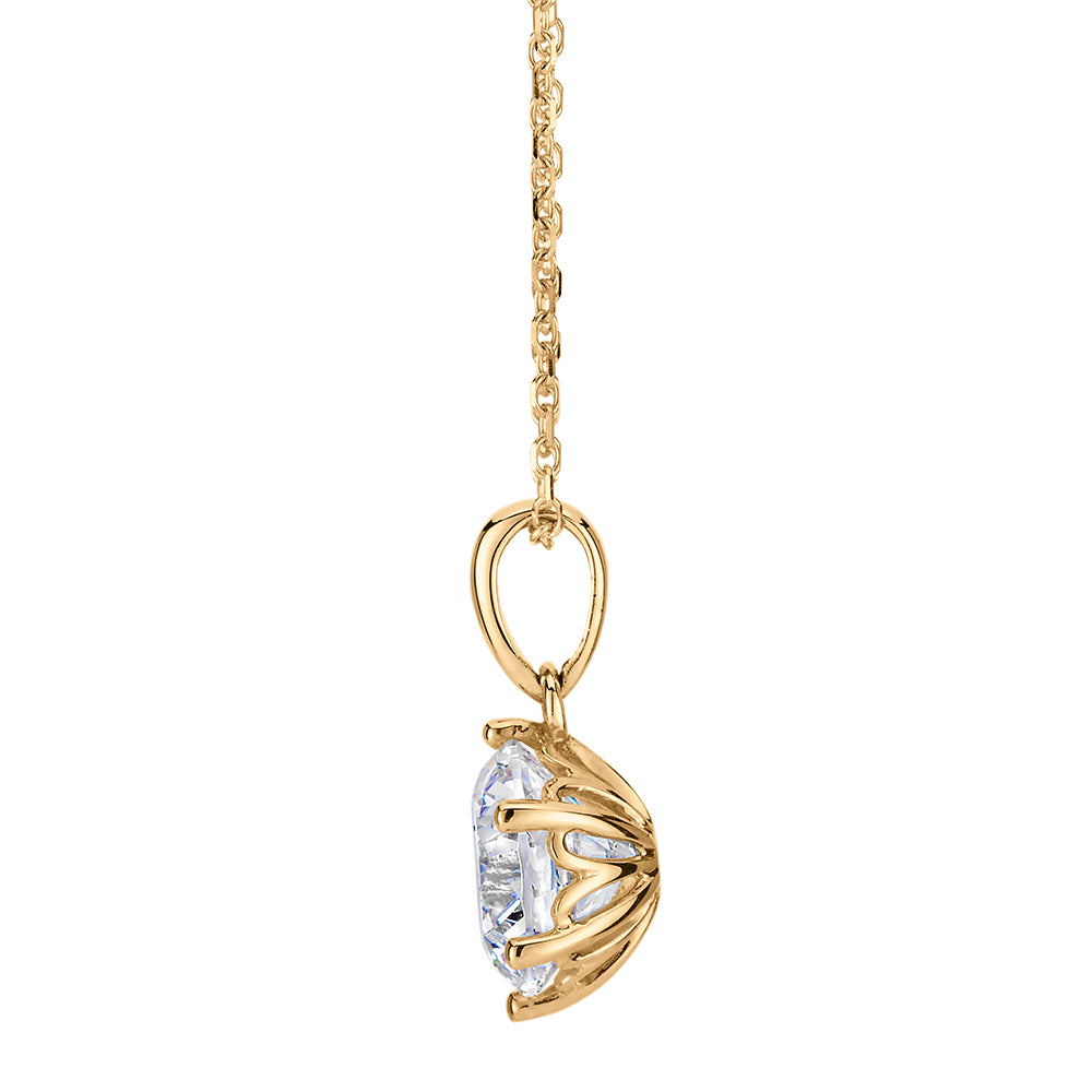 Round Brilliant solitaire pendant with 1.28 carat* diamond simulant in 10 carat yellow gold