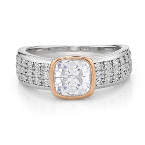 Synergy dress ring with 1.7 carats* of diamond simulants in 10 carat rose gold and sterling silver