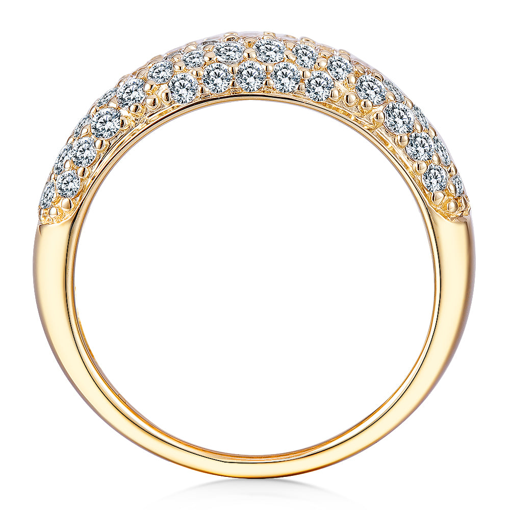 Round Brilliant and Baguette Dress ring with 2.65 carats* of diamond simulants in 10 carat yellow gold