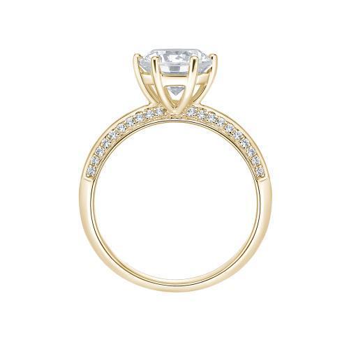 Round Brilliant shouldered engagement ring with 2.24 carats* of diamond simulants in 14 carat yellow gold