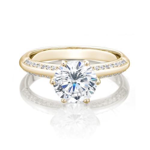 Round Brilliant shouldered engagement ring with 2.24 carats* of diamond simulants in 14 carat yellow gold
