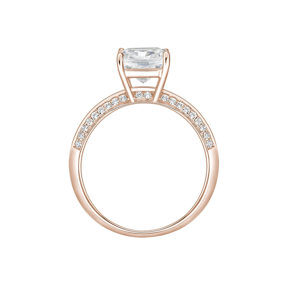 Cushion and Round Brilliant shouldered engagement ring with 1.87 carats* of diamond simulants in 14 carat rose gold