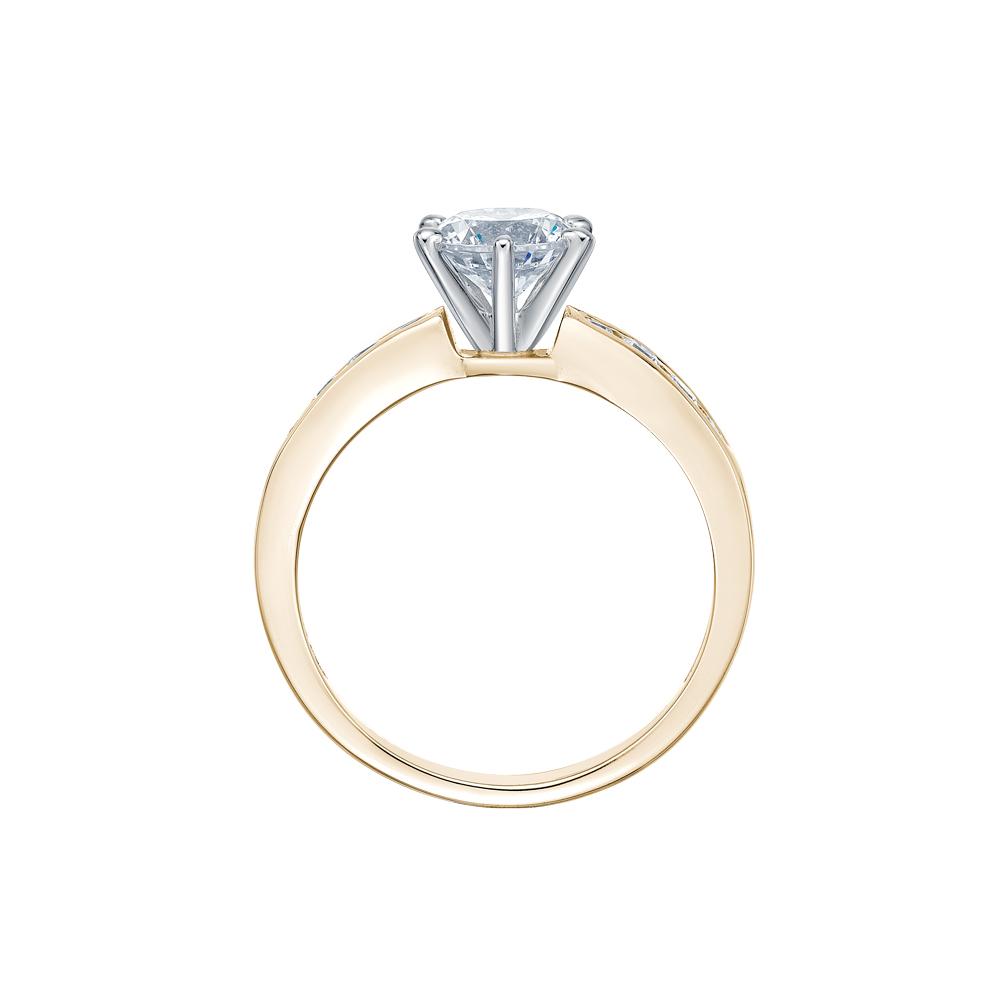 Round Brilliant shouldered engagement ring with 1.23 carats* of diamond simulants in 14 carat yellow and white gold