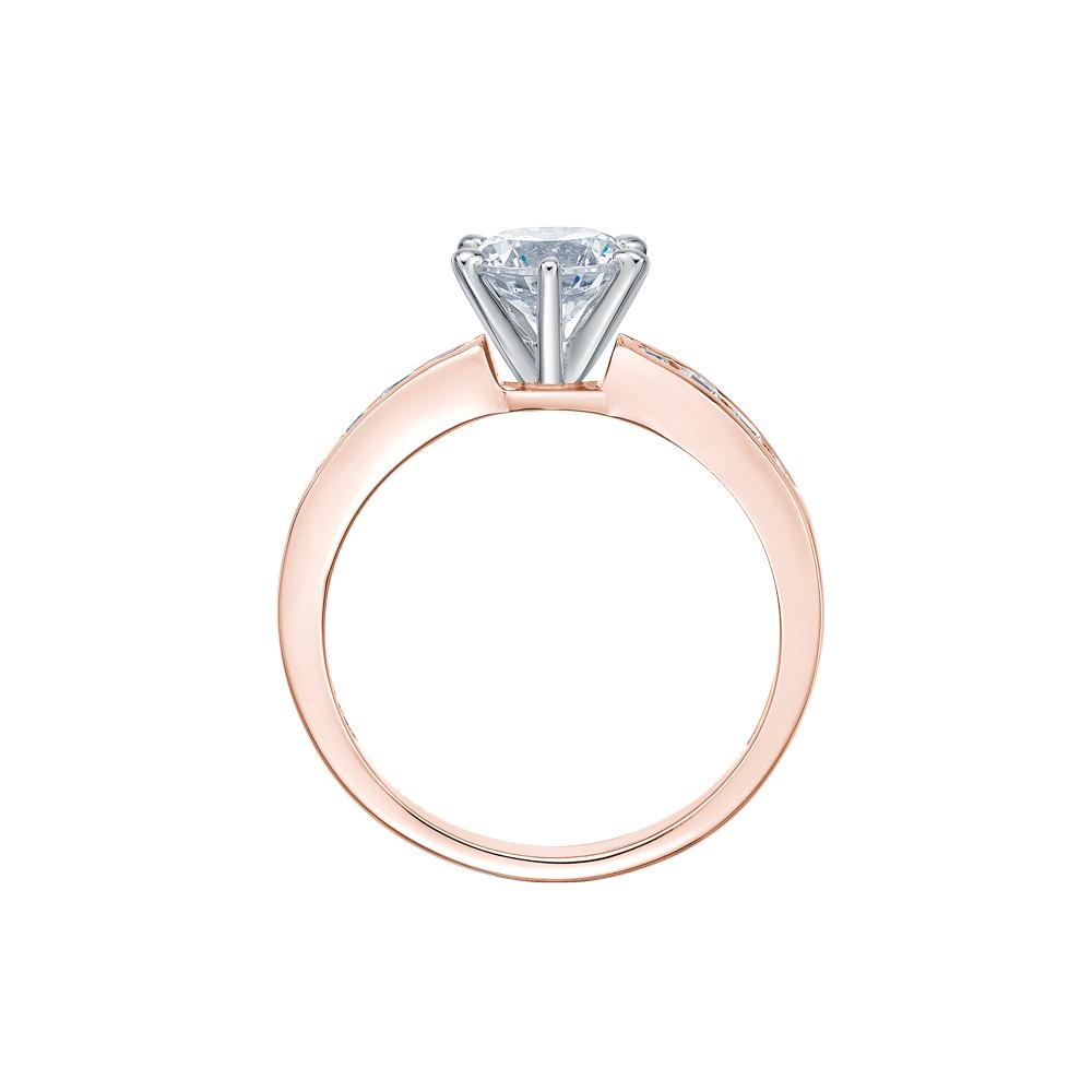 Round Brilliant shouldered engagement ring with 1.23 carats* of diamond simulants in 14 carat rose and white gold