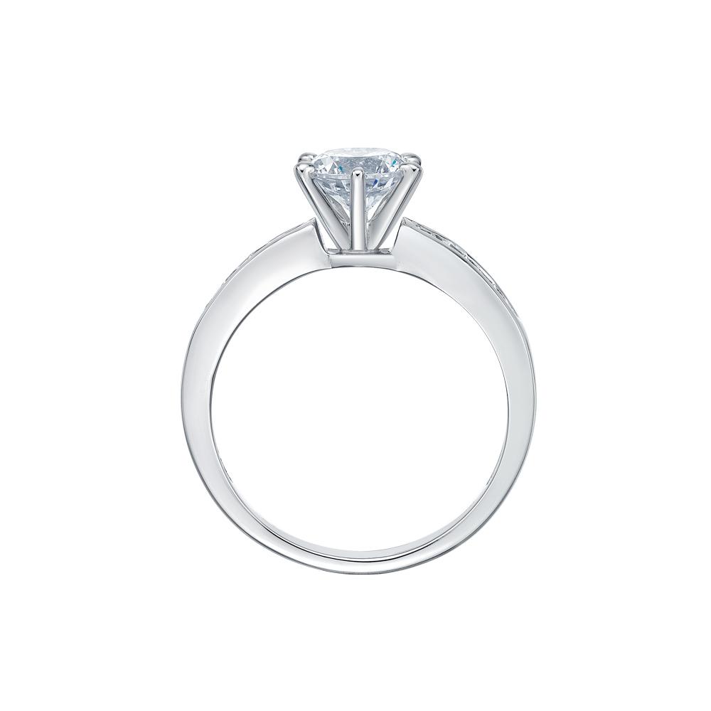 Round Brilliant shouldered engagement ring with 1.23 carats* of diamond simulants in 14 carat white gold