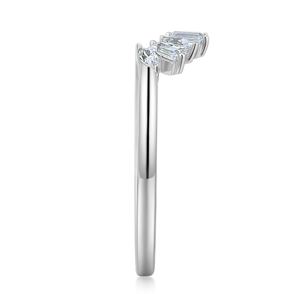 Baguette curved wedding or eternity band with 0.45 carats* of diamond simulants in 10 carat white gold