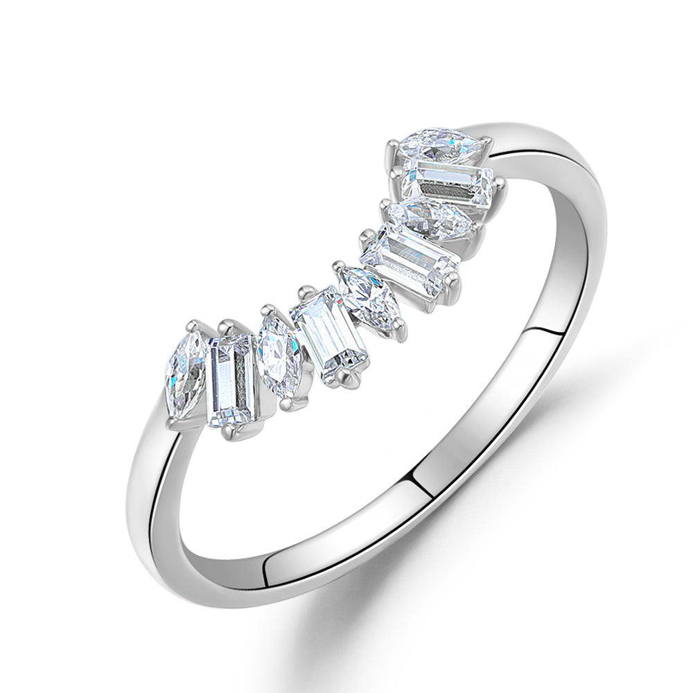 Baguette curved wedding or eternity band with 0.45 carats* of diamond simulants in 10 carat white gold