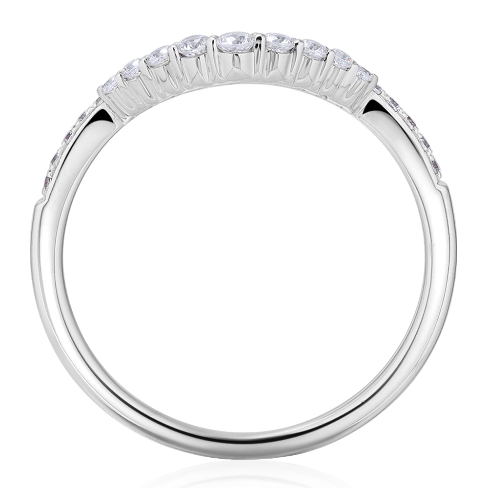 Round Brilliant curved wedding or eternity band in 10 carat white gold