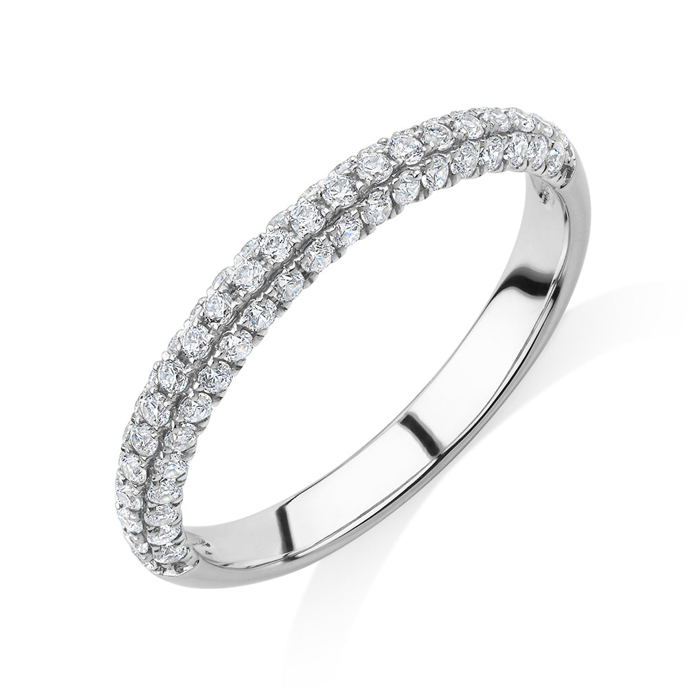 Wedding or eternity band with 0.43 carats* of diamond simulants in 10 carat white gold