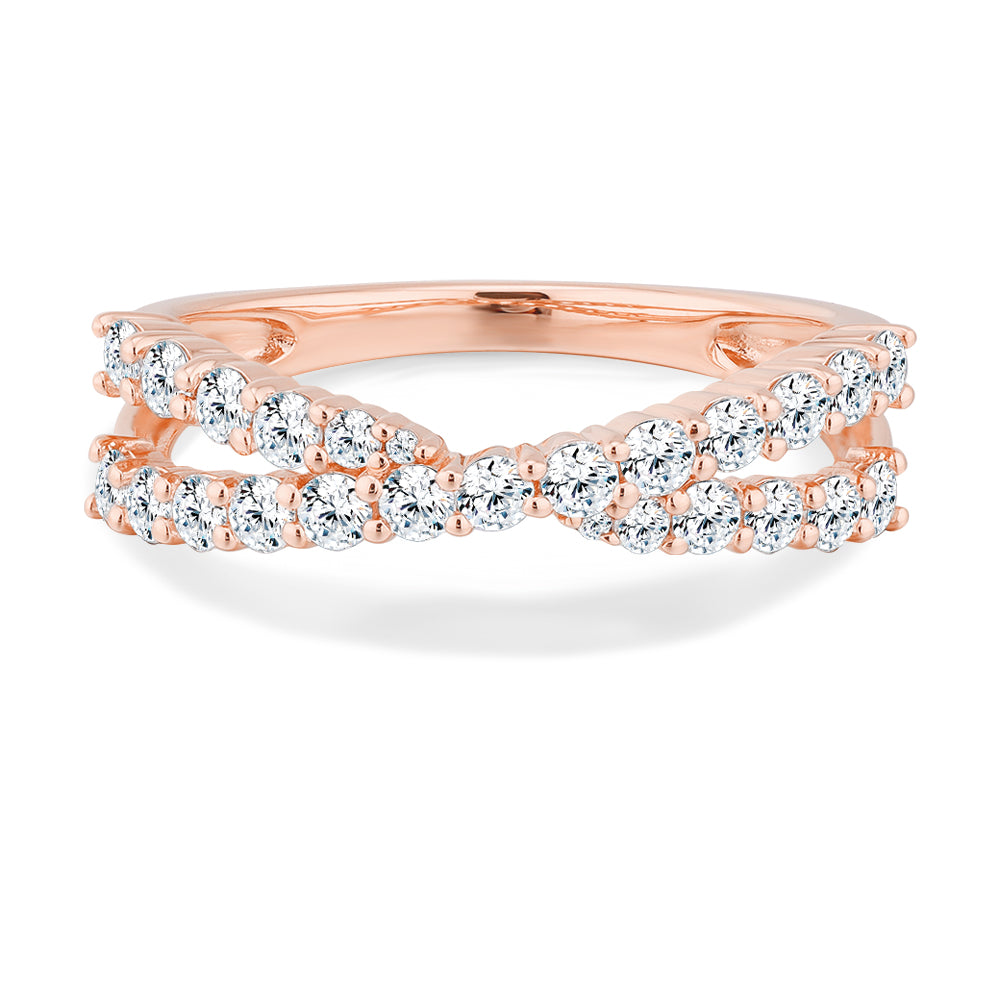 Dress ring with 0.67 carats* of diamond simulants in 10 carat rose gold