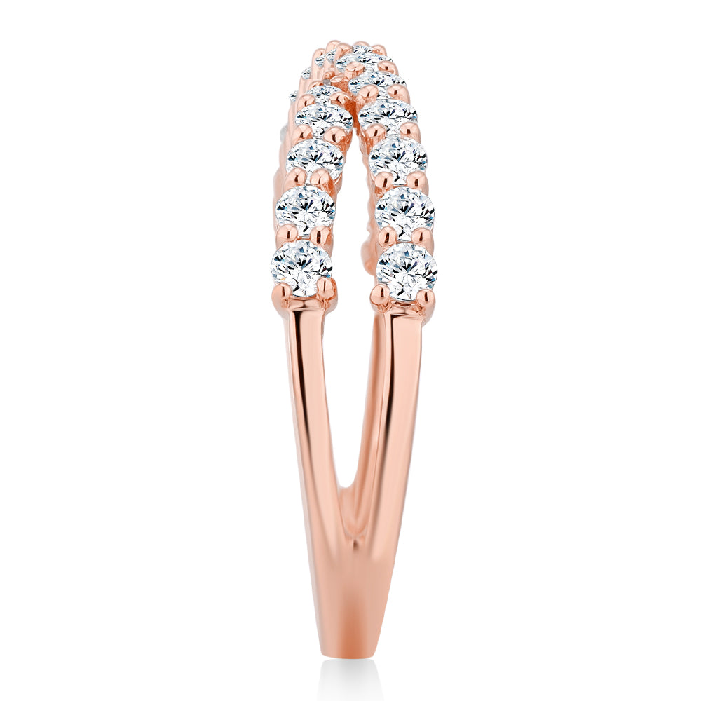 Dress ring with 0.67 carats* of diamond simulants in 10 carat rose gold