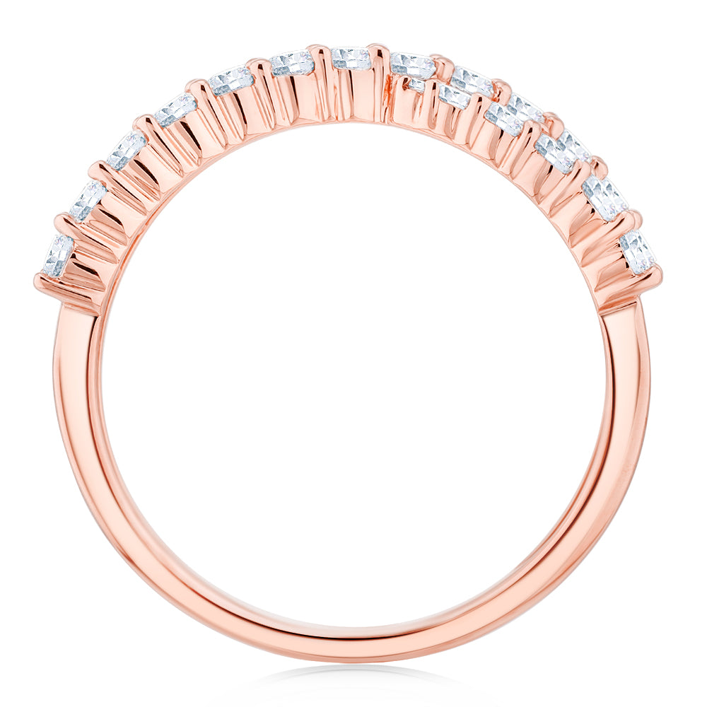 Dress ring with 0.67 carats* of diamond simulants in 10 carat rose gold