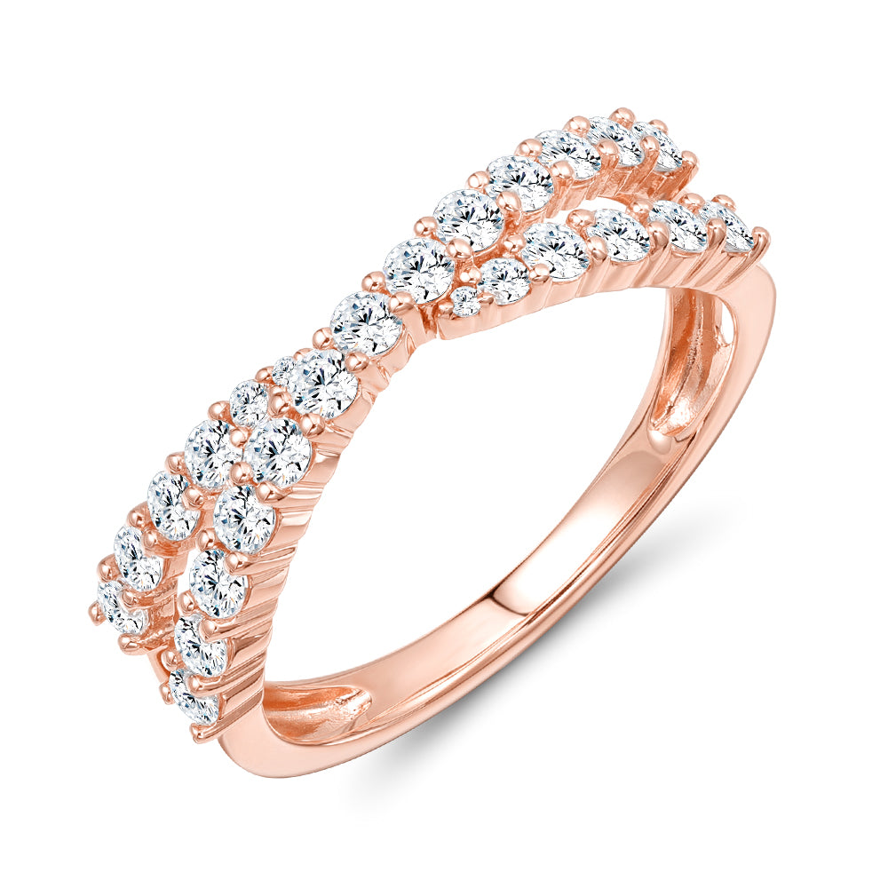 Dress ring with 0.67 carats* of diamond simulants in 10 carat rose gold