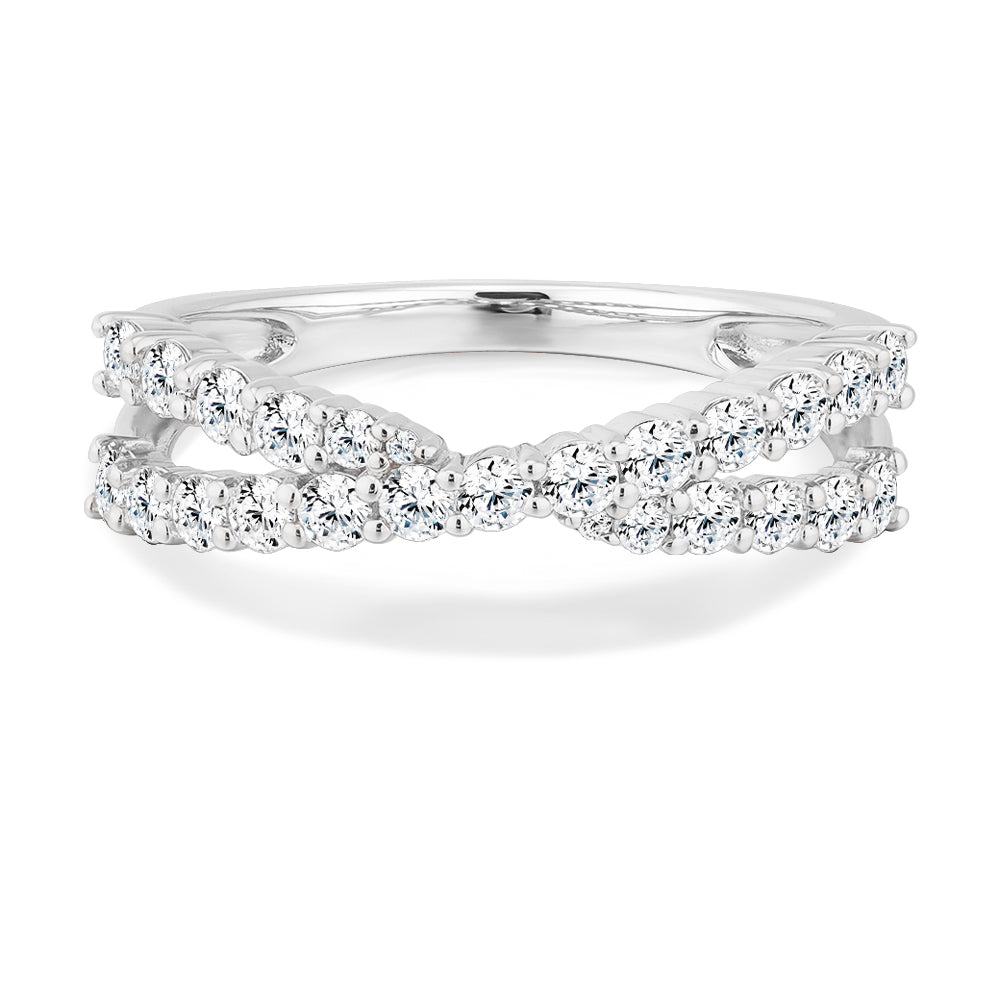 Dress ring with 0.67 carats* of diamond simulants in 10 carat white gold