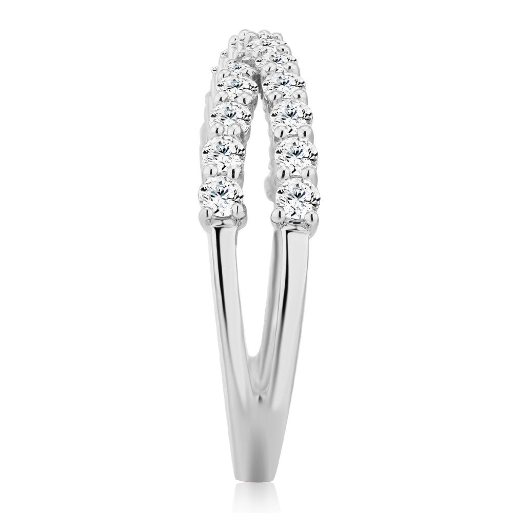 Dress ring with 0.67 carats* of diamond simulants in 10 carat white gold