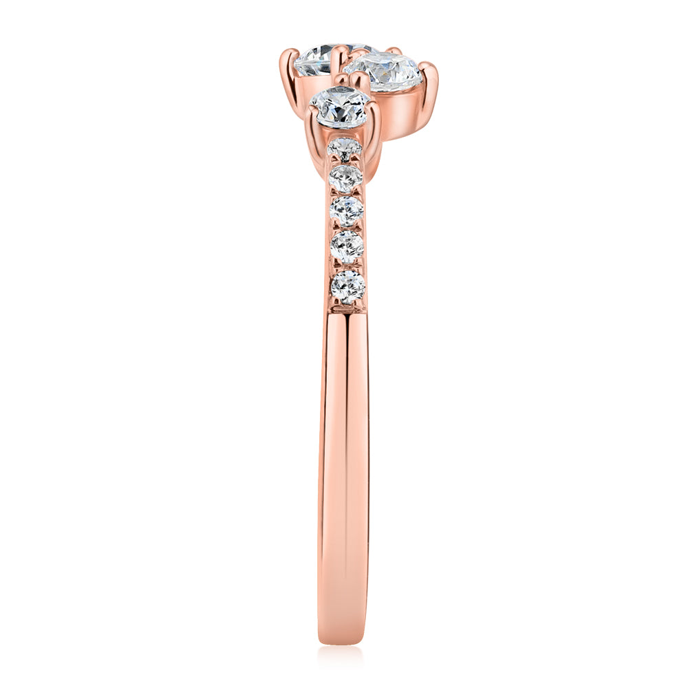 Dress ring with 0.46 carats* of diamond simulants in 10 carat rose gold