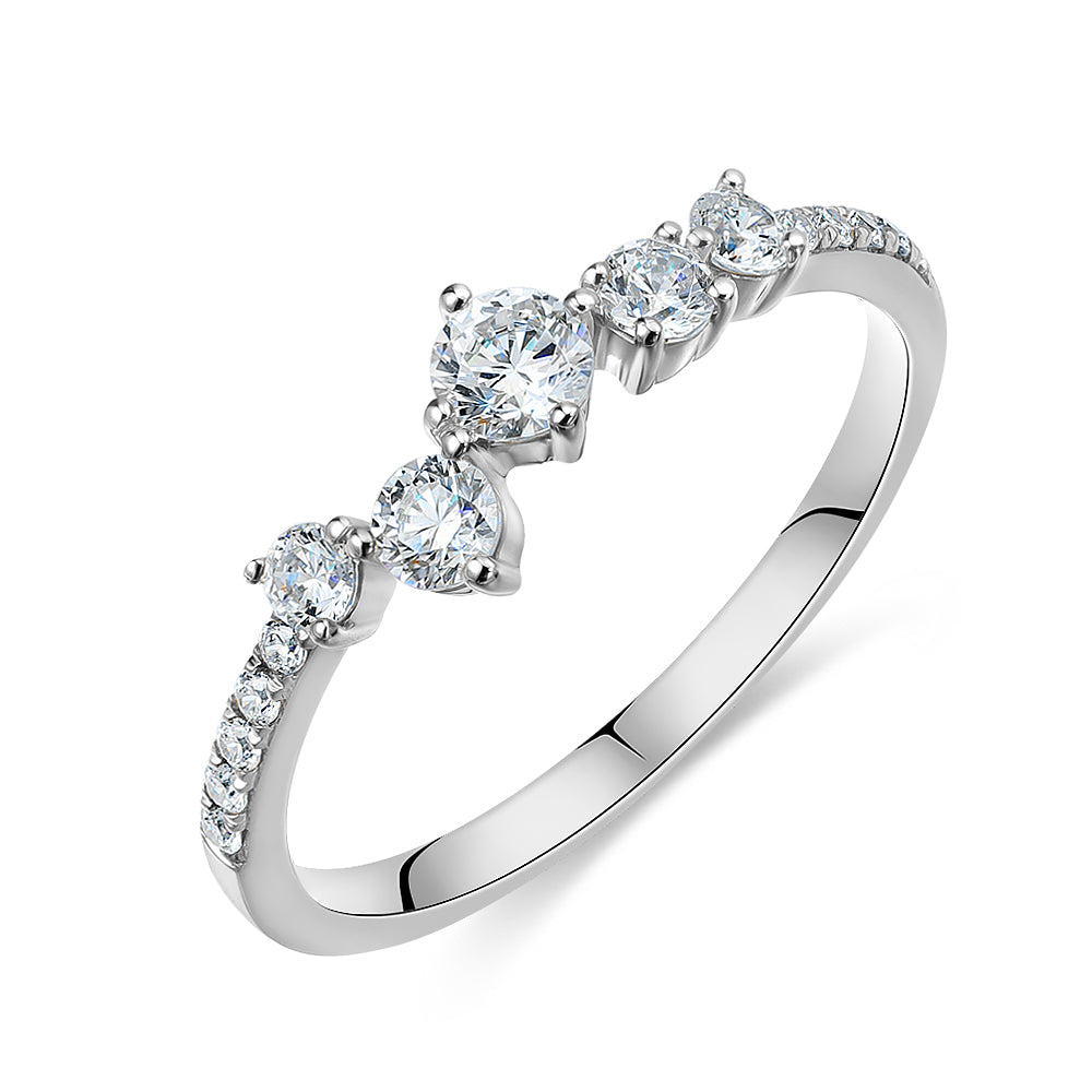 Dress ring with 0.46 carats* of diamond simulants in 10 carat white gold