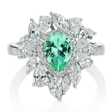Dress ring with ocean green simulant and 2.42 carats* of diamond simulants in sterling silver