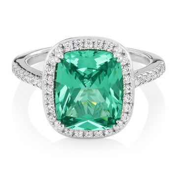 Dress ring with ocean green simulant and 0.40 carats* of diamond simulants in sterling silver
