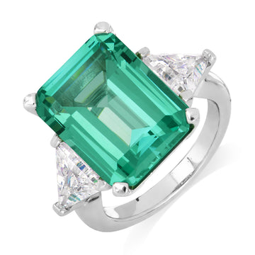 Dress ring with ocean green simulant and 1.82 carats* of diamond simulants in sterling silver secondary view