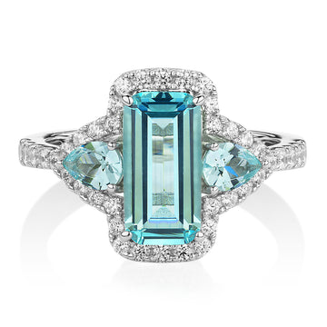 Dress ring with ocean green simulant and 0.46 carats* of diamond simulants in sterling silver
