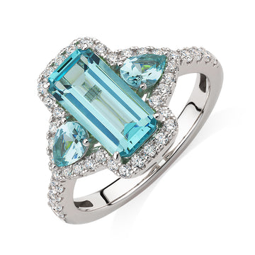 Dress ring with ocean green simulant and 0.46 carats* of diamond simulants in sterling silver secondary view