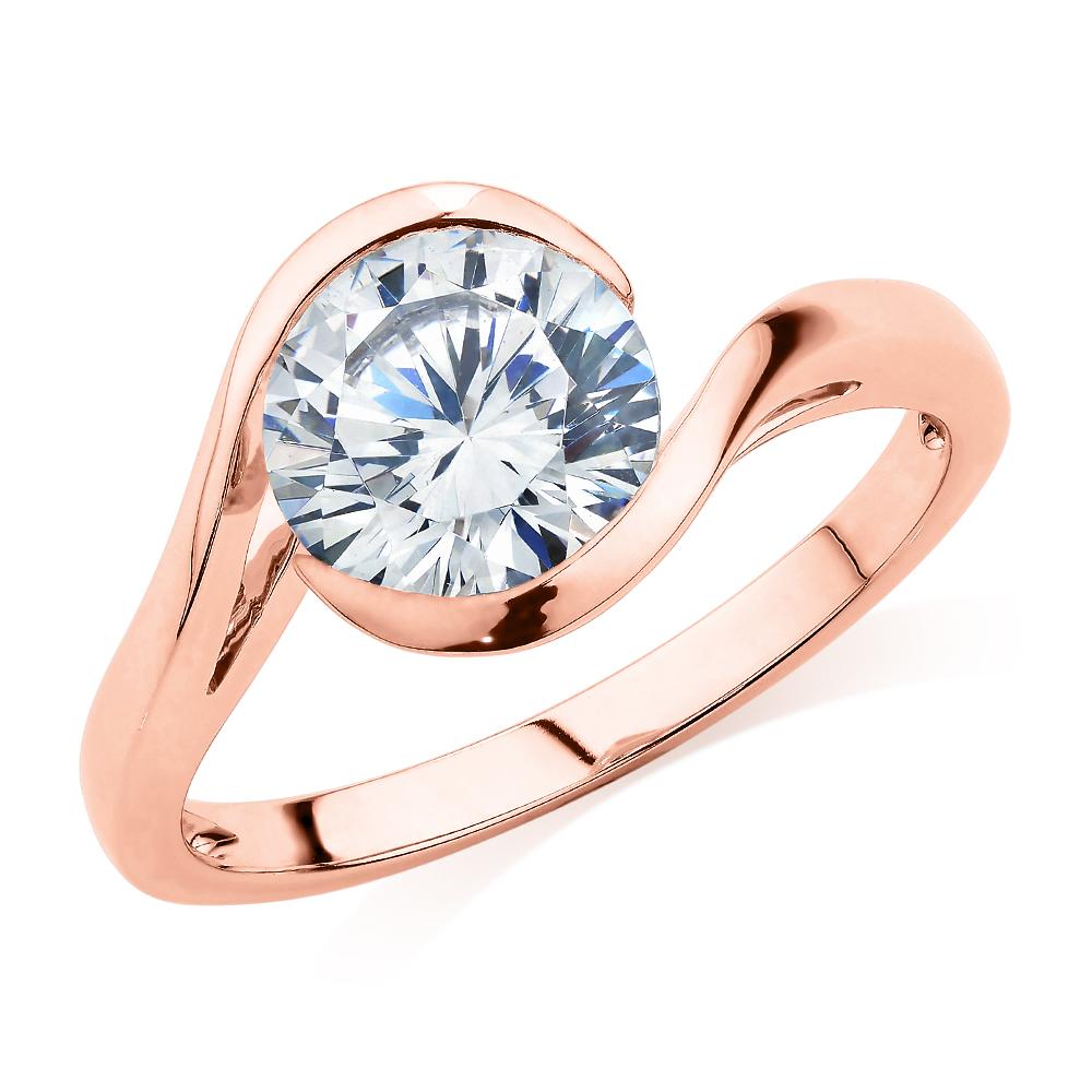 Round Brilliant solitaire engagement ring with 2.04 carat* diamond simulant in 14 carat rose gold