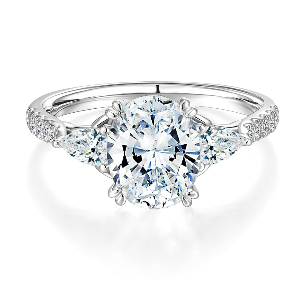 Oval and Pear shouldered engagement ring with 2.51 carats* of diamond simulants in 14 carat white gold