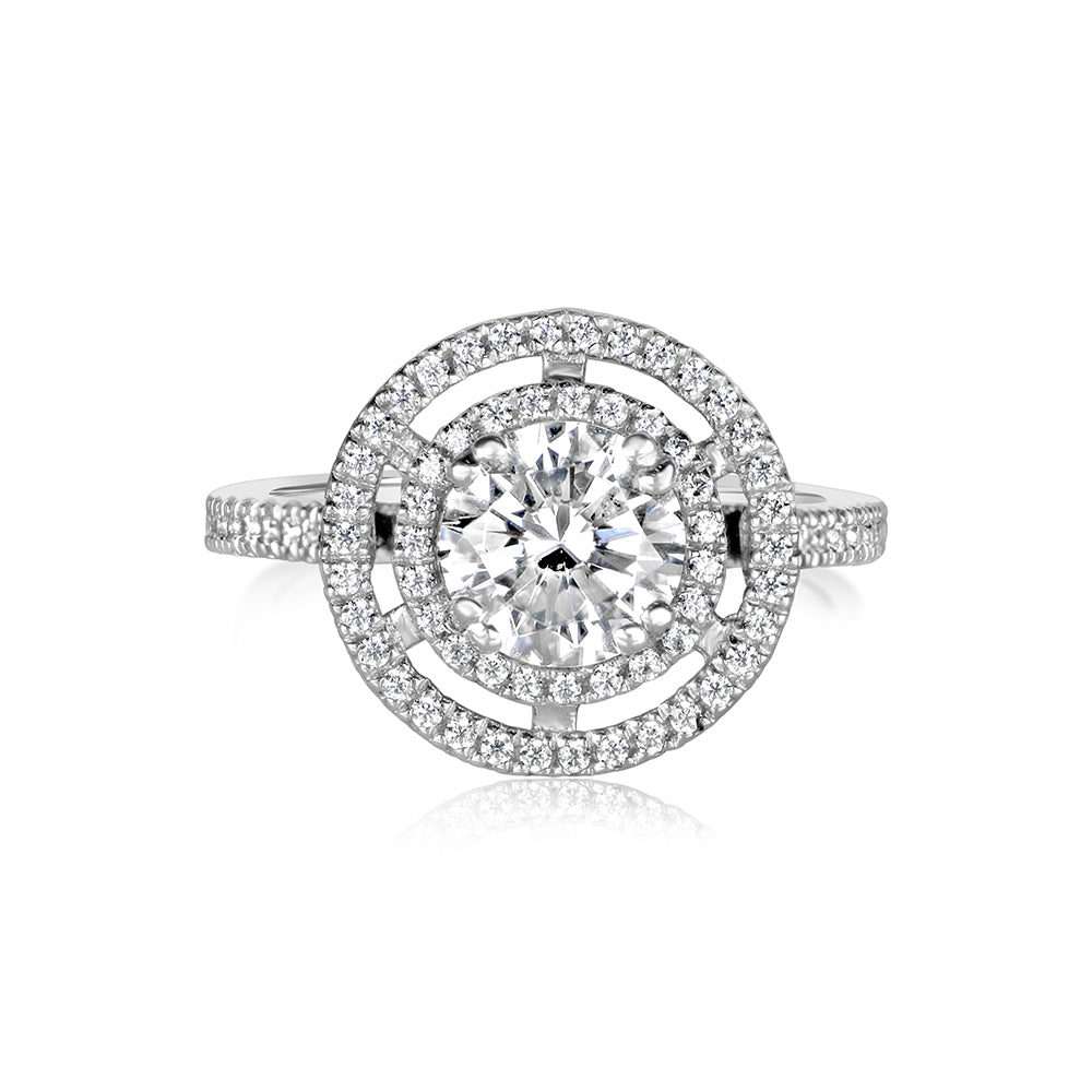 Small Round Double Halo Ring in White Gold