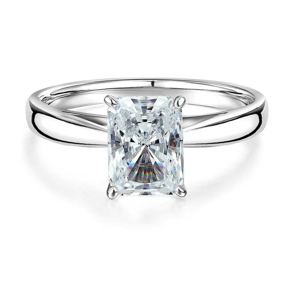 Radiant solitaire engagement ring with 1.74 carat* diamond simulant in 14 carat white gold