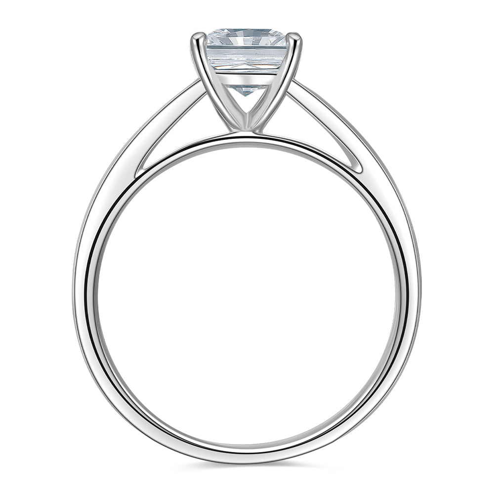 Radiant solitaire engagement ring with 1.74 carat* diamond simulant in 14 carat white gold