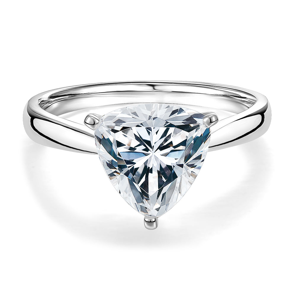 Trilliant solitaire engagement ring with 2.15 carat* diamond simulant in 14 carat white gold