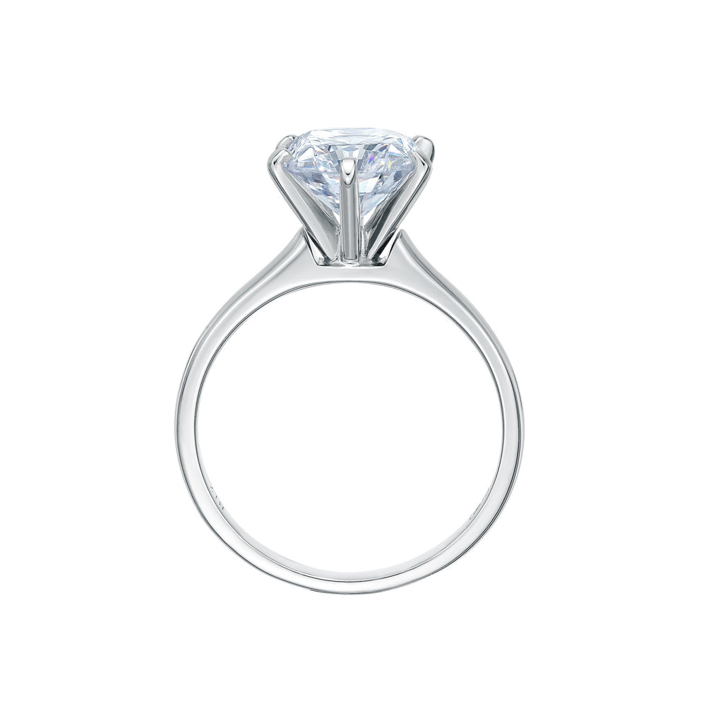 Round Brilliant solitaire engagement ring with 3 carat* diamond simulant in 14 carat white gold