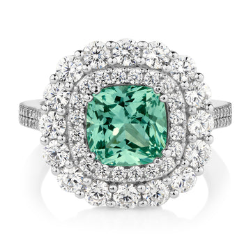 Dress ring with ocean green simulant and 1.76 carats* of diamond simulants in sterling silver