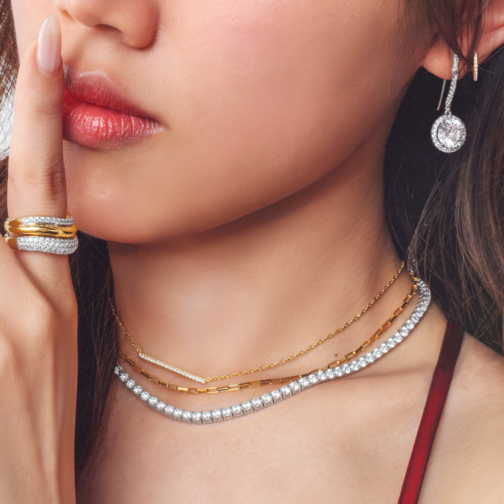 Signature Simulant Diamond 14.2 carat* TW round brilliant tennis necklace in sterling silver