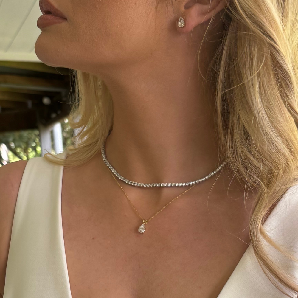 Signature Simulant Diamond 14.2 carat* TW round brilliant tennis necklace in sterling silver