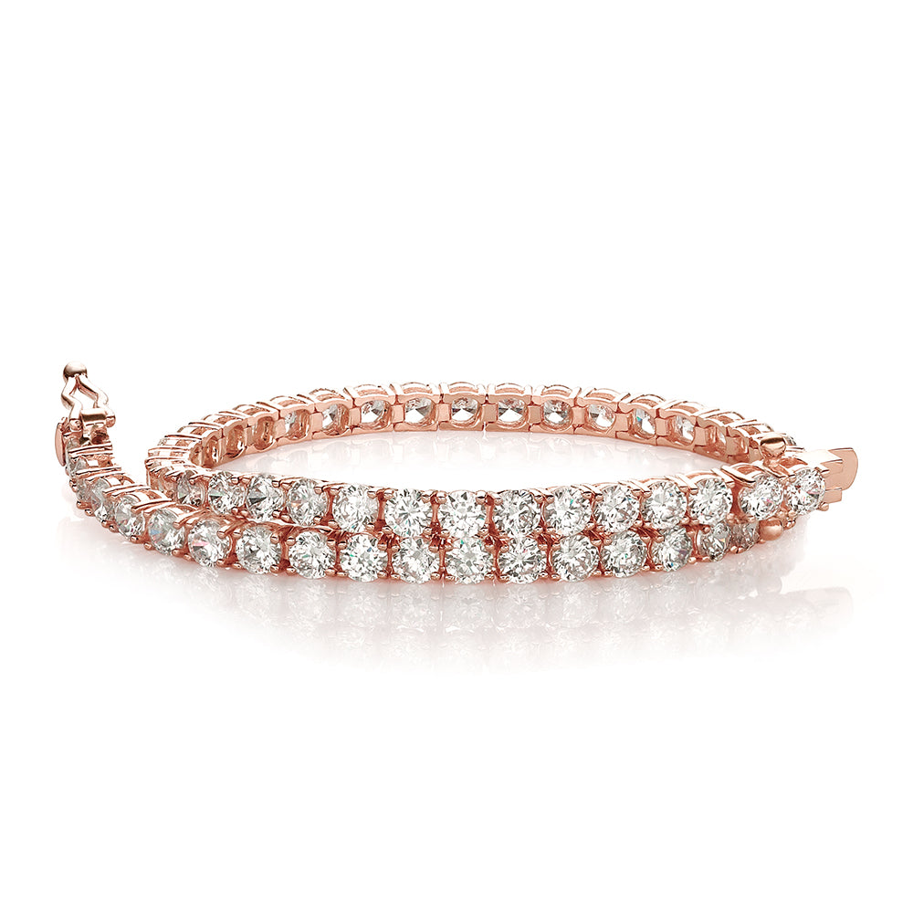 Round Brilliant tennis bracelet with 6.27 carats* of diamond simulants in 10 carat rose gold