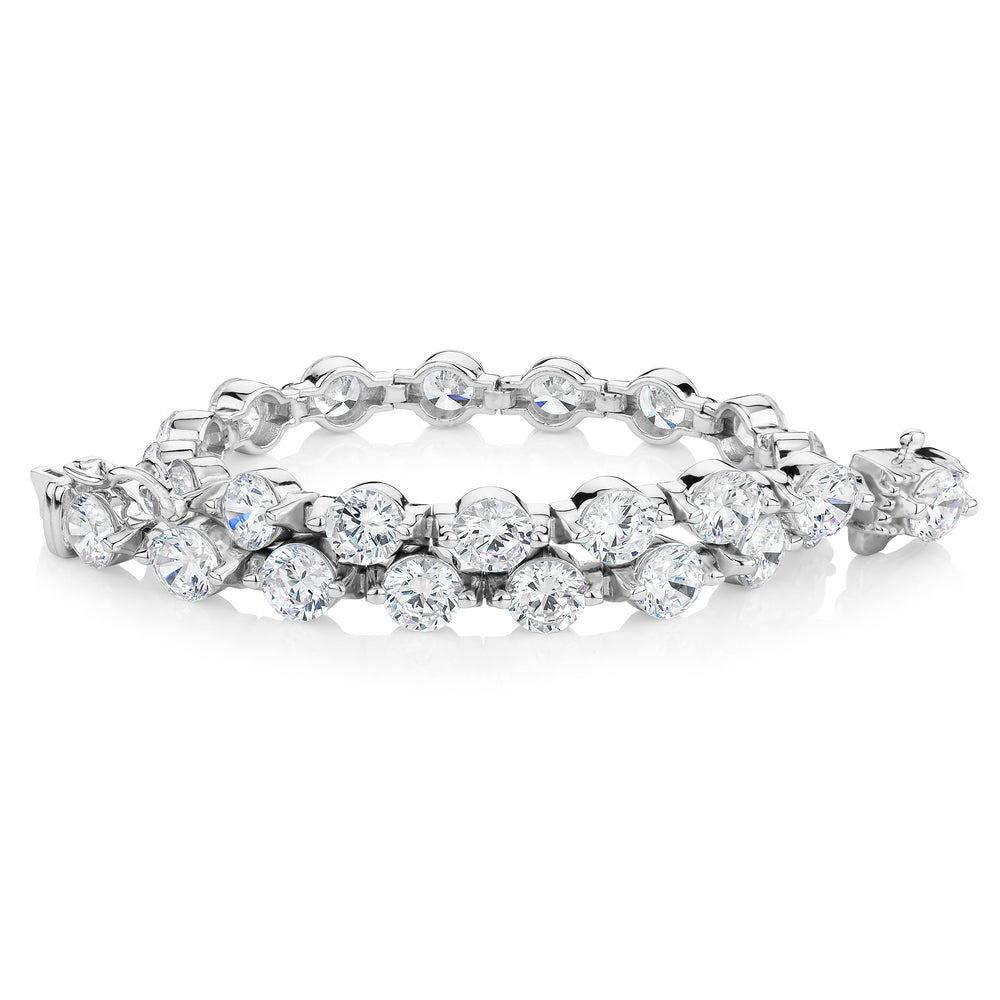 Round Brilliant tennis bracelet with 11.04 carats* of diamond simulants in sterling silver