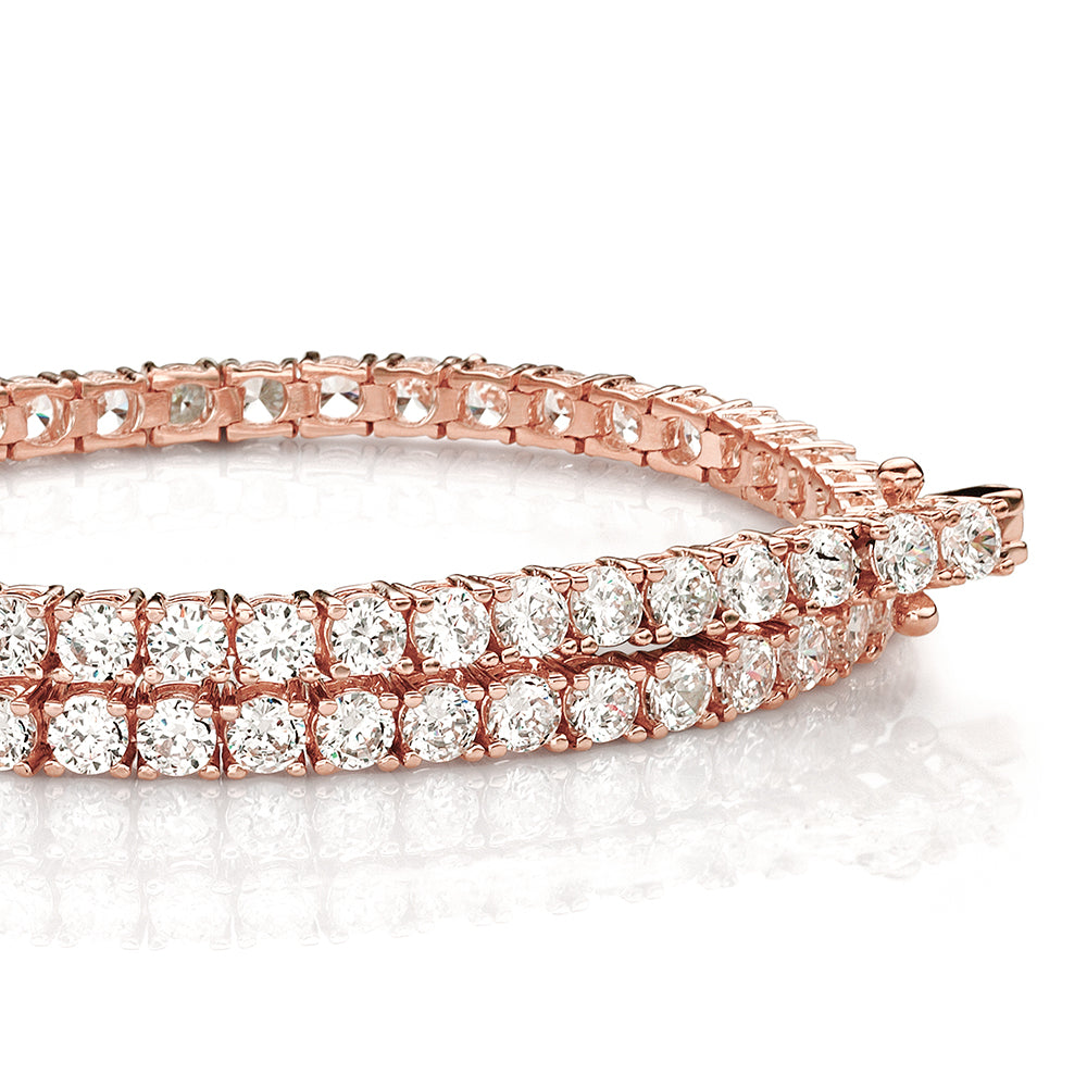 Round Brilliant tennis bracelet with 4.02 carats* of diamond simulants in 10 carat rose gold