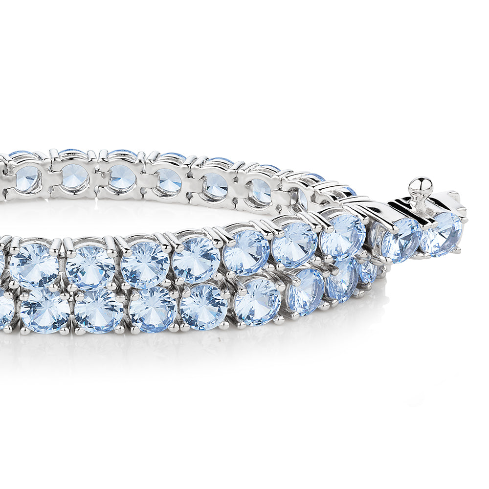 Aquamarine button shape bracelet with stretch elastic - Faceted beads -  Rudra Centre
