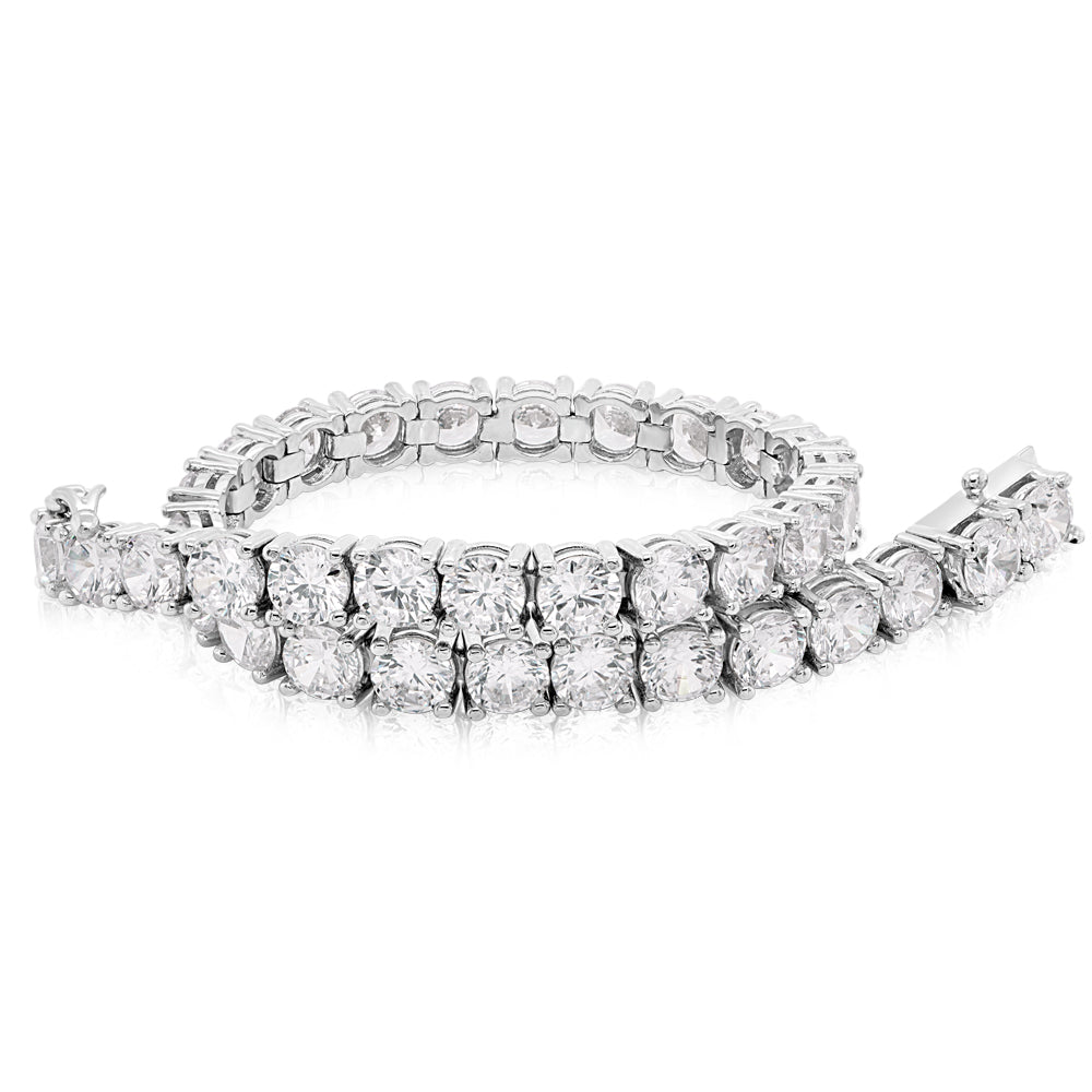Round Brilliant tennis bracelet with 15.18 carats* of diamond simulants in sterling silver