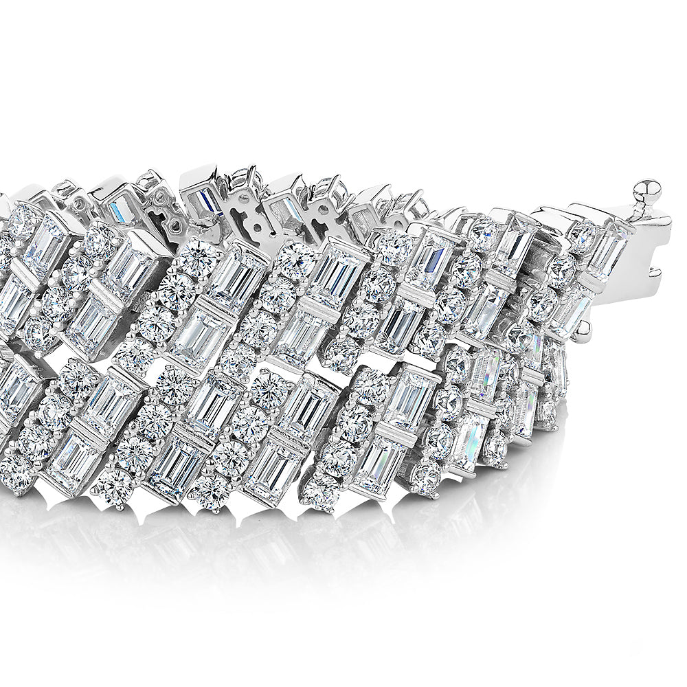 Round Brilliant and Baguette tennis bracelet with 14.04 carats* of diamond simulants in sterling silver