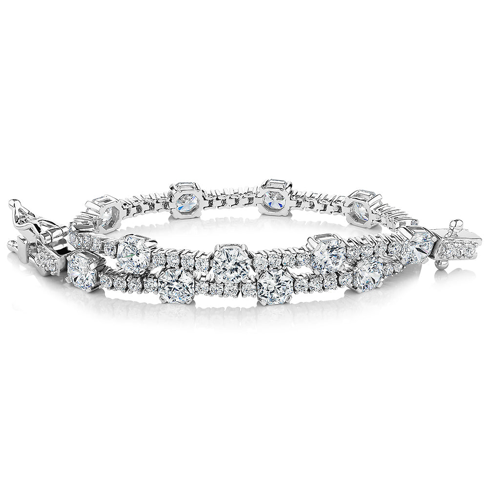 Round Brilliant tennis bracelet with 8.15 carats* of diamond simulants in sterling silver