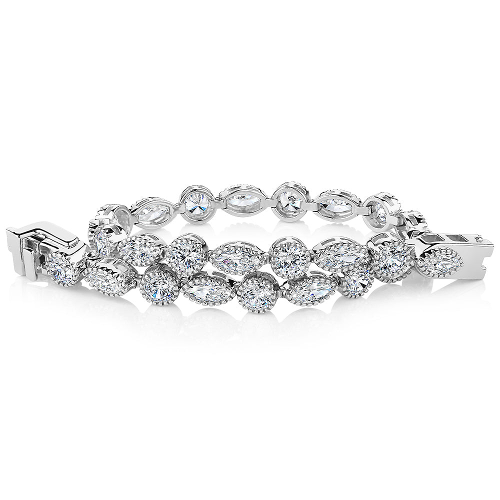 Marquise and Round Brilliant tennis bracelet with 6.50 carats* of diamond simulants in sterling silver