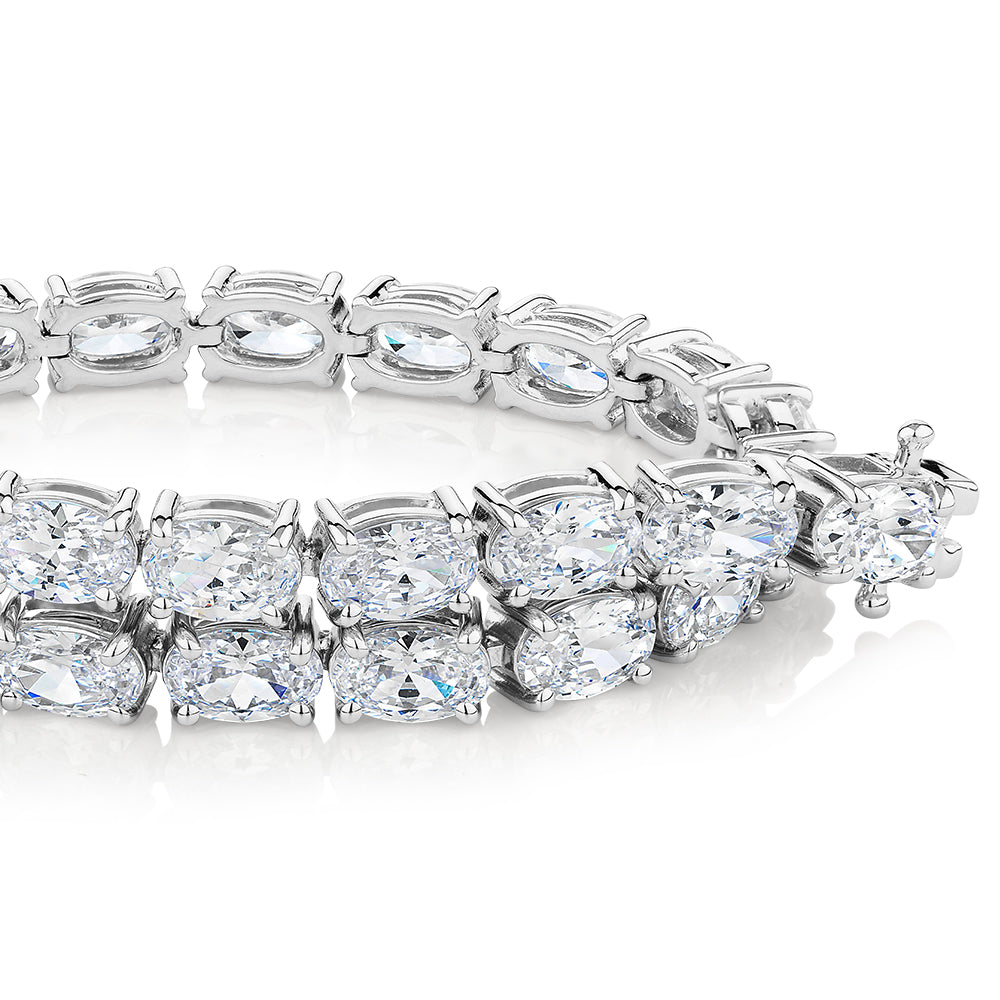 Oval tennis bracelet with 12.04 carats* of diamond simulants in 10 carat white gold